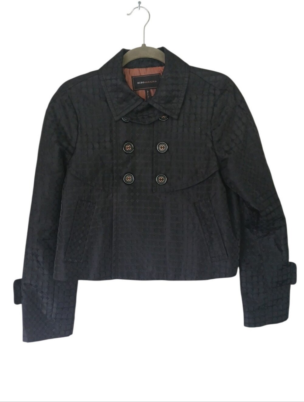 BCBGMaxAzria Black Double-Breasted Cropped Pea Coat Size Medium